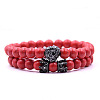 2Pcs Synthetic Dyed  Turquoise Round Beaded Stretch Bracelets CG7988-13-1