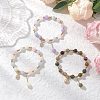 3Pcs Natural Aquamarine & Rose Quartz & Amethyst & Indian Agate & White Jade Imitation Morganite Round Beaded Bracelets BJEW-JB11933-1