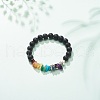 Natural Lava Rock & Gemstone Chips Stretch Bracelet with Alloy Cross BJEW-JB08583-01-3