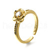 Flower Brass Micro Pave Clear Cubic Zirconia Cuff Rings for Women RJEW-S399-10G-4
