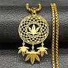 304 Stainless Steel Woven Web/Net with Leaf Pendant Necklaces NJEW-K283-07G-1