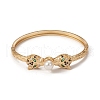 Rack Plating Brass Micro Pave Cubic Zirconia Leopard Bangles with Plastic Bead BJEW-E071-26G-1