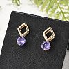 Rhombus & Flat Round Brass Micro Pave Cubic Zirconia Stud Earrings for Women EJEW-G428-20G-03-2