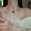 Imitation Pearl Rice Beaded Rose Flower Choker Necklaces with Alloy Crystal Rhinestone Chain FS-WGBE6F4-01-4