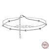 Rhodium Plated 925 Sterling Silver Double Layered Chain Anklet with Natural Freshwater Pearls AJEW-F162-013P-3