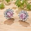 Flower Brass Micro Pave Clear Cubic Zirconia Stud Earrings for Women EJEW-G428-17P-2