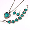 Heart Synthetic Turquoise Pendant Necklaces & Dangle Earrings & Link Bracelets Sets FS-WG4AC47-01-5