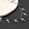 304 Stainless Steel Textured Link Bar Cross Charm Tassel Necklaces NJEW-R023-01P-3