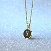 Alloy Black Enamel Flat Round with Letter Pendant Necklaces for Women WG4B845-25-1