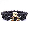 2Pcs Natural Lava Rock Round Beaded Stretch Bracelets CG7988-11-1