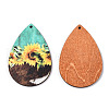 Single Face Sunflower Printed Wood Big Pendants WOOD-TAC0021-01E-1