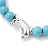 2Pcs 2 Color Tibetan Style Alloy Dolphin & Synthetic Turquoise Round Beaded Stretch Bracelets Set BJEW-JB09895-4
