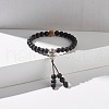 Natural Lava Rock & Cubic Zirconia Round Beads Stretch Bracelet BJEW-JB07200-4