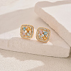 Elegant Brass Pave Cubic Zirconia Square Stud Earrings TT3132-2