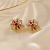 Elegant Brass Colorful Cubic Zirconia Flower Hoop Earrings YU9801-2-1
