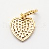 CZ Brass Micro Pave Cubic Zirconia Flat Heart Charms ZIRC-L018-08G-2