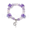 Natural Aquamarine & Rose Quartz & Amethyst Round Beaded Charm Bracelets BJEW-TA00615-01-2