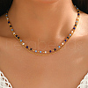 Brass & Cube Glass Link Chain Double Layer Necklaces for Women JE8042-1