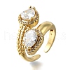 Brass Micro Pave Cubic Zirconia Adjustable Open Cuff Rings RJEW-D313-14G-4