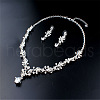 Flower Alloy Micro Pave Clear Cubic Zirconia Pendant Necklace & Stud Dangle Earrings Sets for Women FS-WGAD43C-01-4