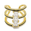 Square Rack Plating Brass Micro Pave Cubic Zirconia Wide Open Cuff Rings for Women RJEW-F162-14G-2