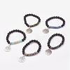 Natural & Synthetic Mixed Stone & Lava Rock Stretch Charm Bracelets BJEW-JB03073-1