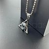 Retro Stainless Steel Deep Sky Blue Triangle Evil Eye Pendant Men's Necklaces AD2193-2