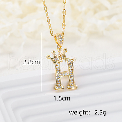 Brass Micro Pave Clear Cubic Zirconia Crown Initial Pendant Necklaces FS-WGD727C-08-1
