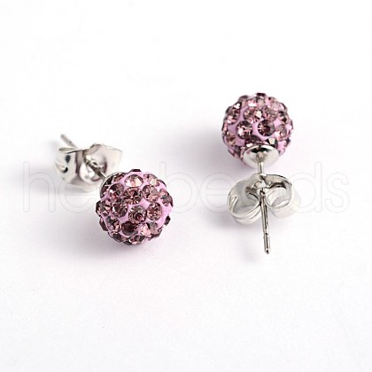 Polymer Clay Rhinestone Ball Stud Earrings EJEW-O041-02D-1