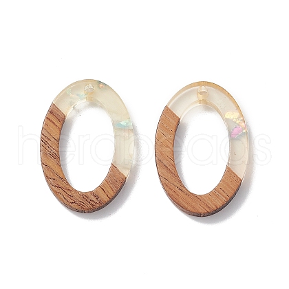 Transparent Resin & Walnut Wood Pendants RESI-XCP0001-92-1