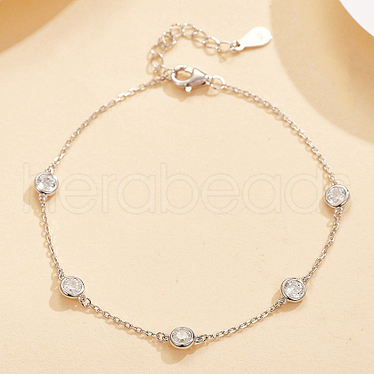 Geometric Round Shape S925 Silver Zircon Anklet Bracelet Fashion Simple Versatile PA9778-1-1
