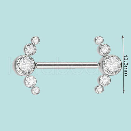 304 Stainless Steel Crystal Rhinestone Barbell Nipple Rings WG5DFA5-23-1