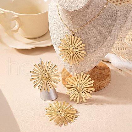 Sunflower Alloy Stud Earrings & Pendant Necklaces & Rings Sets for Women FS-WG2A20A-01-1