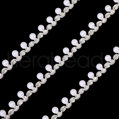 Globleland 1 Yard Brass Crystal Rhinestone Cup Chain with Imitation Pearl OCOR-GL0001-08A-1