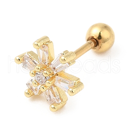 Brass Micro Pave Clear Cubic Zirconia Stud Earrings EJEW-L265-08G-1