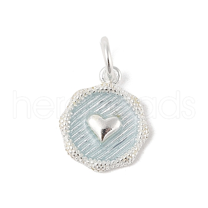 925 Sterling Silver Enamel Flat Round with Heart Charms with Jump Rings and 925 Stamp STER-D288-04S-02-1