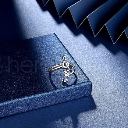 Musical Note Rhodium Plated 925 Sterling Silver Cuff Rings FS-WG4A5BA-01-1