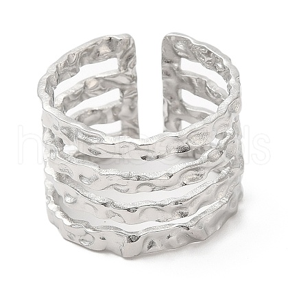 Non-Tarnish 304 Stainless Steel Multi Line Open Cuff Ring for Women RJEW-M149-18P-1