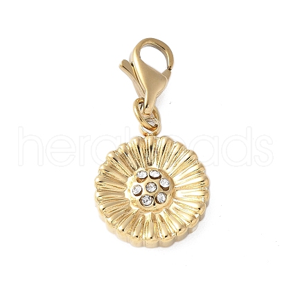 304 Stainless Steel Rhinestone Flower Pendant Decoration STAS-S165-35G-1