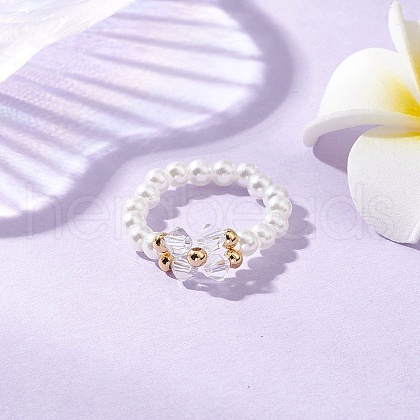 ABS Plastic Imitation Pearl Elastic Rings for Women RJEW-JR00898-1