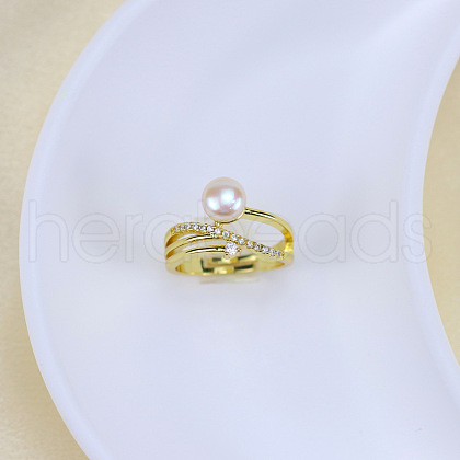 Mother's Day Jewellery Natural Freshwater Pearl with Clear Cubic Zirconia Cuff Rings WGACE42-24-1
