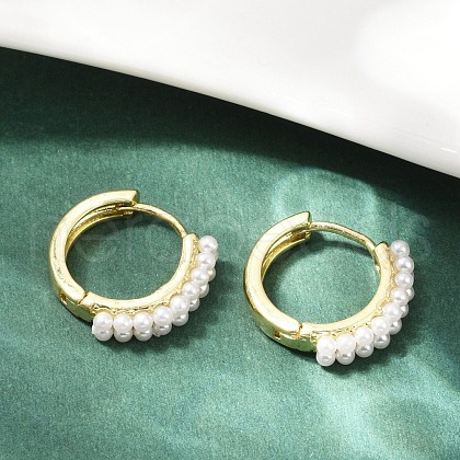 Brass ABS Imitation Pearl Hoop Earrings EJEW-M082-04G-1