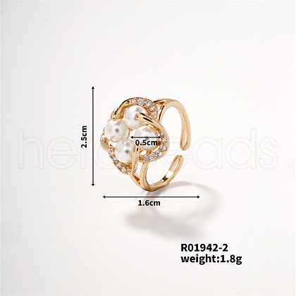 Mother's Day Jewellery Fashionable Brass Pearl Cuff Ring JX2459-4-1