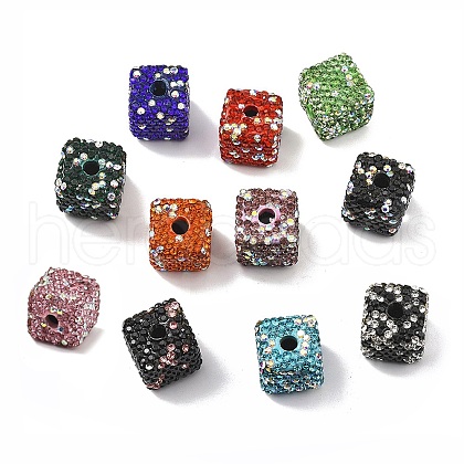 Cube Shape Polymer Clay Rhinestone Beads CLAY-NH0001-08-1