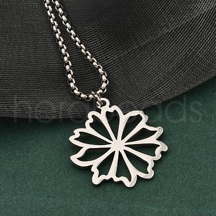 201 Stainless Steel Laser Cut Daisy Flower Pendant Box Chain Necklaces for Women NJEW-Q004-05P-1