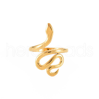 Ion Plating(IP) 304 Stainless Steel Snake Wide Open Cuff Ring for Women RJEW-S405-226G-1