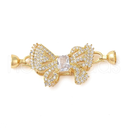 Rack Plating Brass Micro Pave Clear Cubic Zirconia Fold Over Clasps KK-S384-11G-1