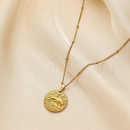 Constellation Coin Stainless Steel Pendant Necklace for Women PW-WG95399-06-1