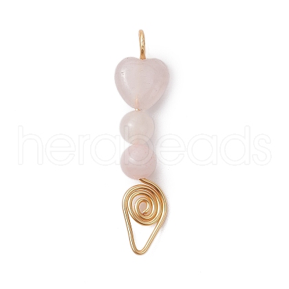 Natural Rose Quartz Heart Round Beaded Pendants PALLOY-JF03109-1