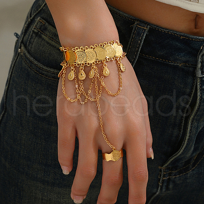 Brass Teardrop Charm Bracelet with Coin Chains YO6855-1